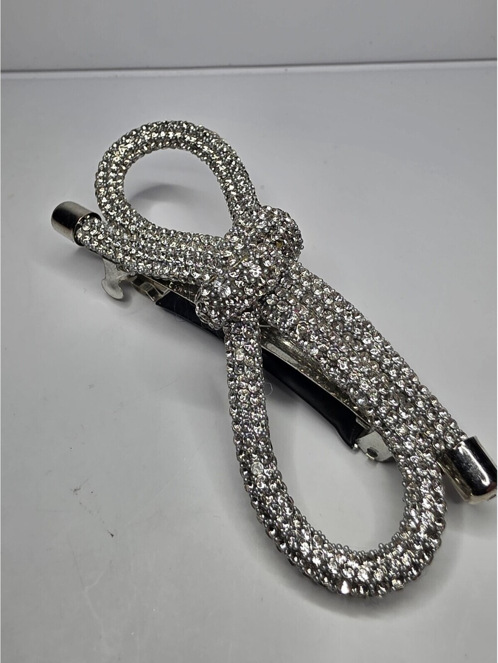 Silver Rhinestone Bow Hair Barrette Bling Crystal Bowknot Clip Bridal